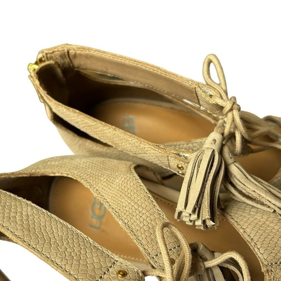 UGG Yasmin Horchata Snake Embossed Leather Tie/Tassel Wedges/Sandals-Women’s 10 - Picture 9 of 13